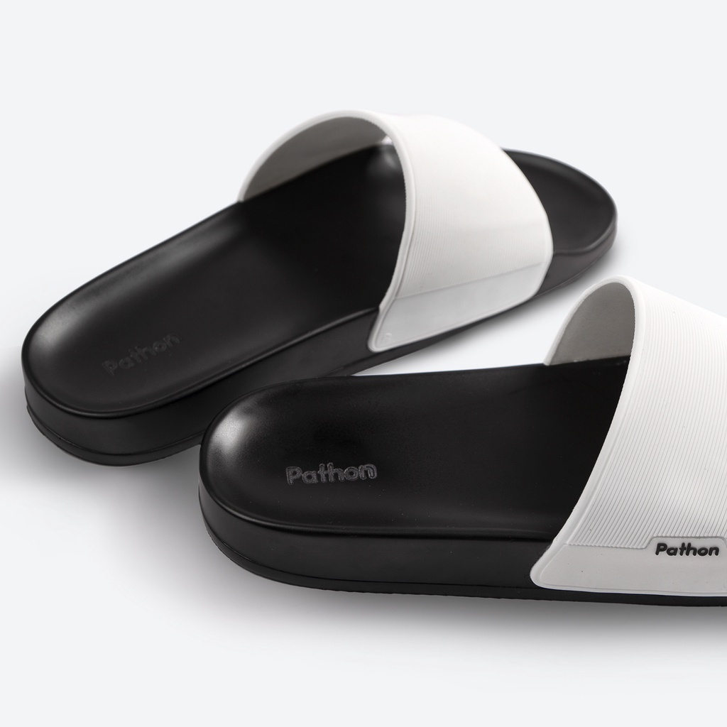 Dép nam nữ quai ngang slipper Pathon quai PVC và đế PU đen nhám quai trắng SD27