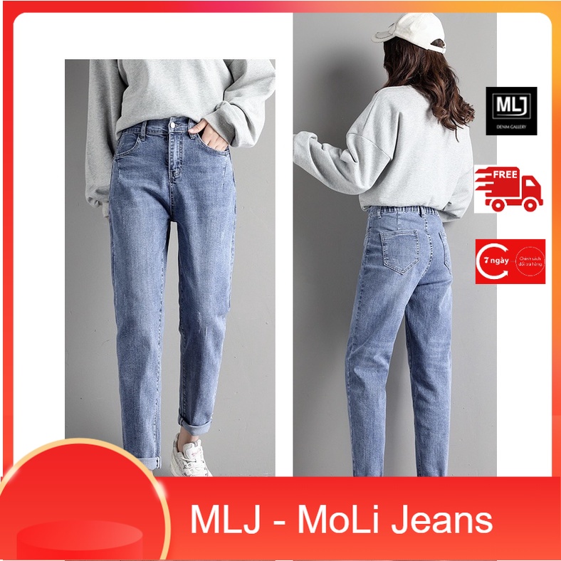 Quần jean dài phom Baggy / boyfriend co dãn mạnh, lưng cao, màu xanh đá 4088 hottrend