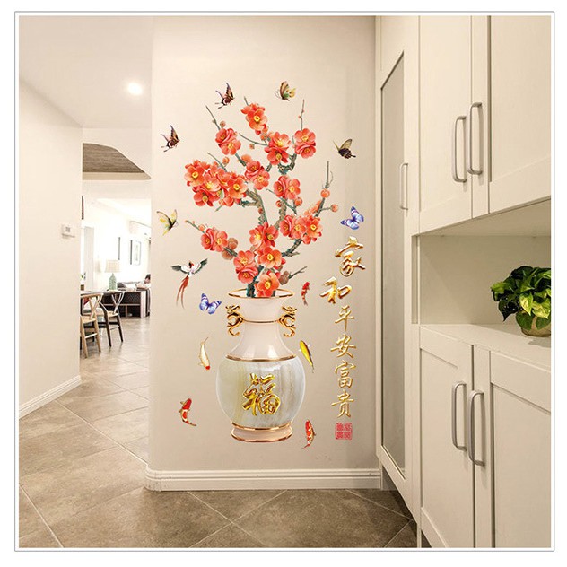 Decal dán tường Bình hoa đào AmyShop DH098 ( 162 x 92 cm )