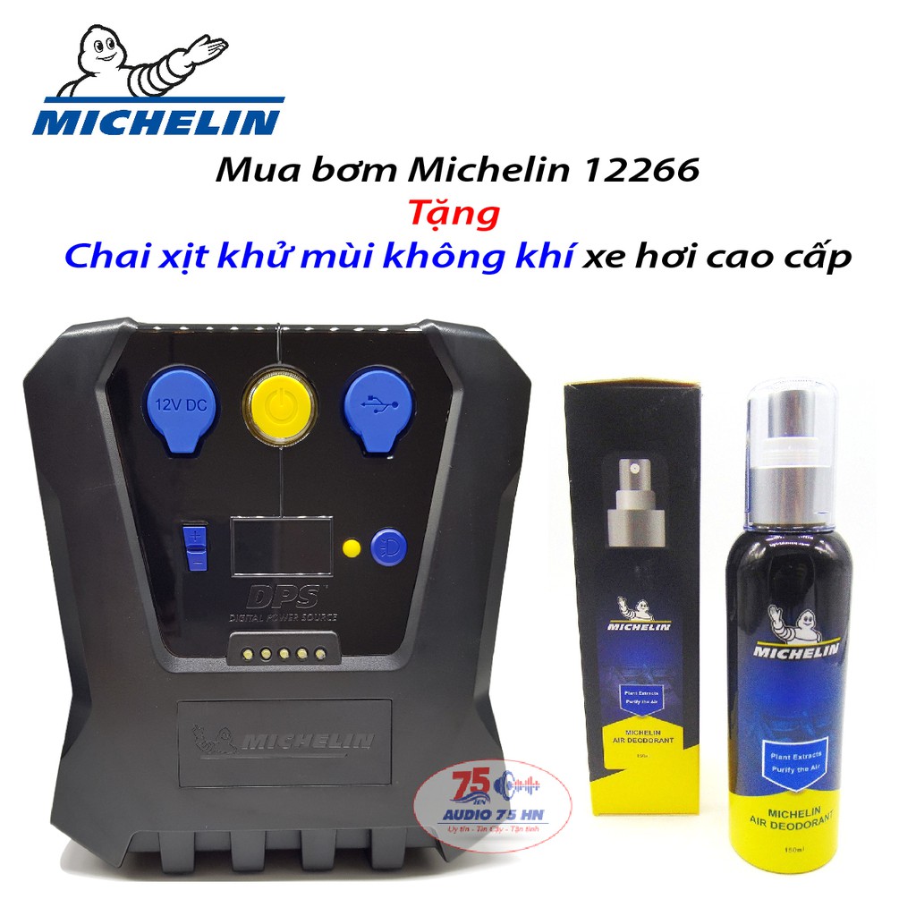 [ Khuyến mãi] Bơm lốp tự ngắt Michelin 12266 model mới nhất tặng chai xịt khử mùi xe hơi cao cấp