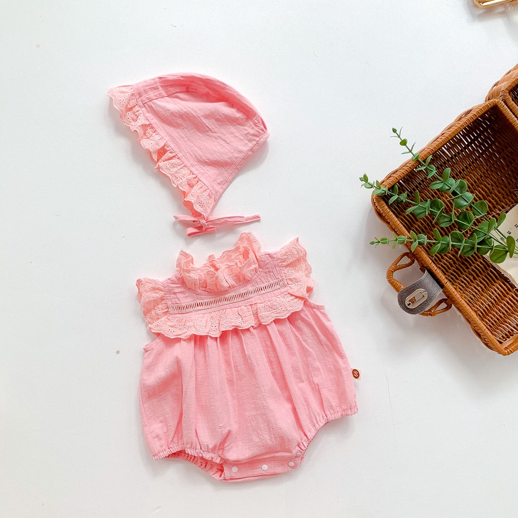 Newborn Baby Girls Romper+Hat Sets Toddler Lace Sleeveless Jumpsuit Infant Clothes