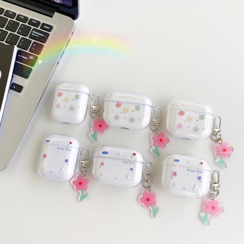 Vỏ Bảo Vệ Hộp Sạc Tai Nghe AirPods 1 2 pro 3 2021 gen3 Bluetooth Không Dây Bằng Silicon Tpu Mềm Trong Suốt Hình Hoa Đơn Giản