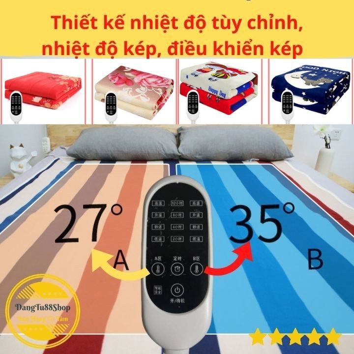 Chăn Điện Đệm Sưởi Ấm Tạo Nhiệt Thông Minh [KT 0.7*1.5; 1.2*1.5; 1.5*1.8m Có Hẹn Giờ Với 2 Chế Độ Nhiệt Độc Lập]