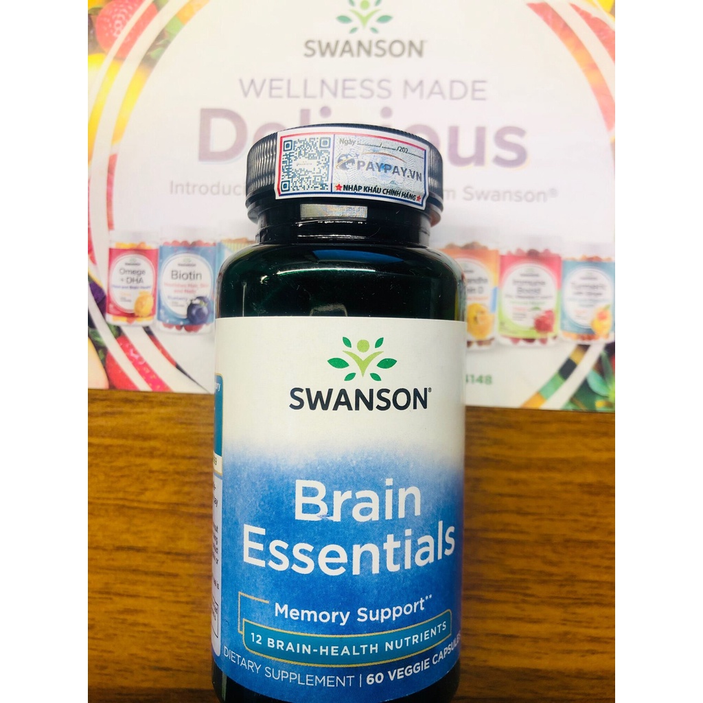 Viên uống Bổ não giảm đau đầu giúp trí nhớ nhạy bén & giảm suy nhược thần kinh Swanson Brain Essentials của Mỹ