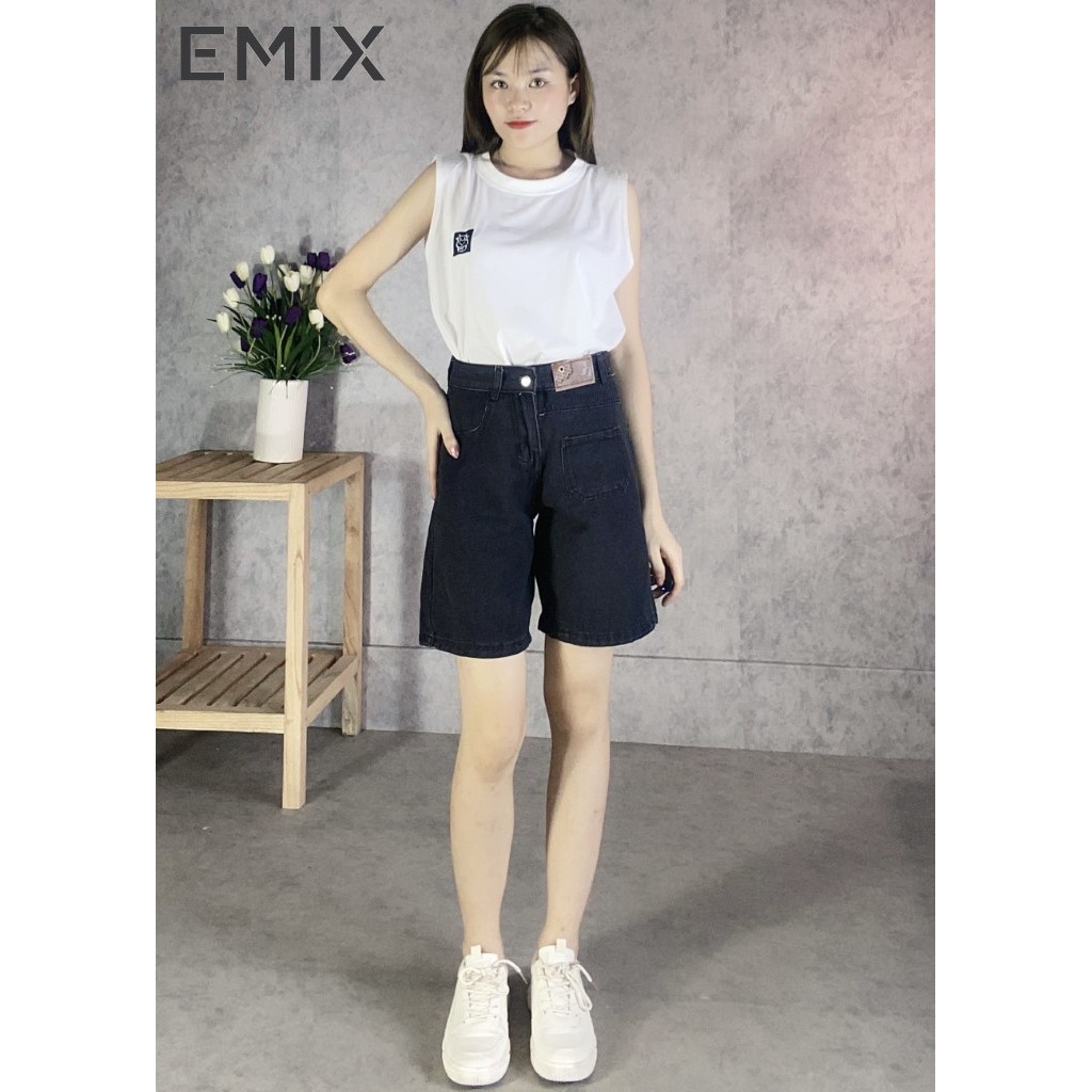 Quần short nữ chất jean cạp cao túi trước EMIX (2 màu), unisex, form rộng, chất đẹp không bai màu, năng động 9015