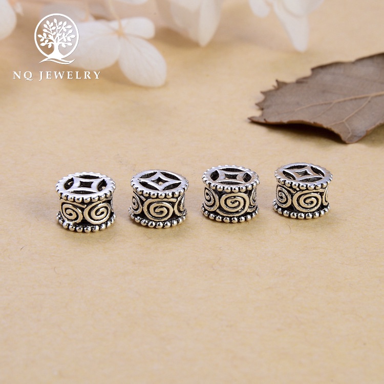 Charm bạc chặn hạt đồng tiền hoa văn xoắn ốc - NQ Jewelry