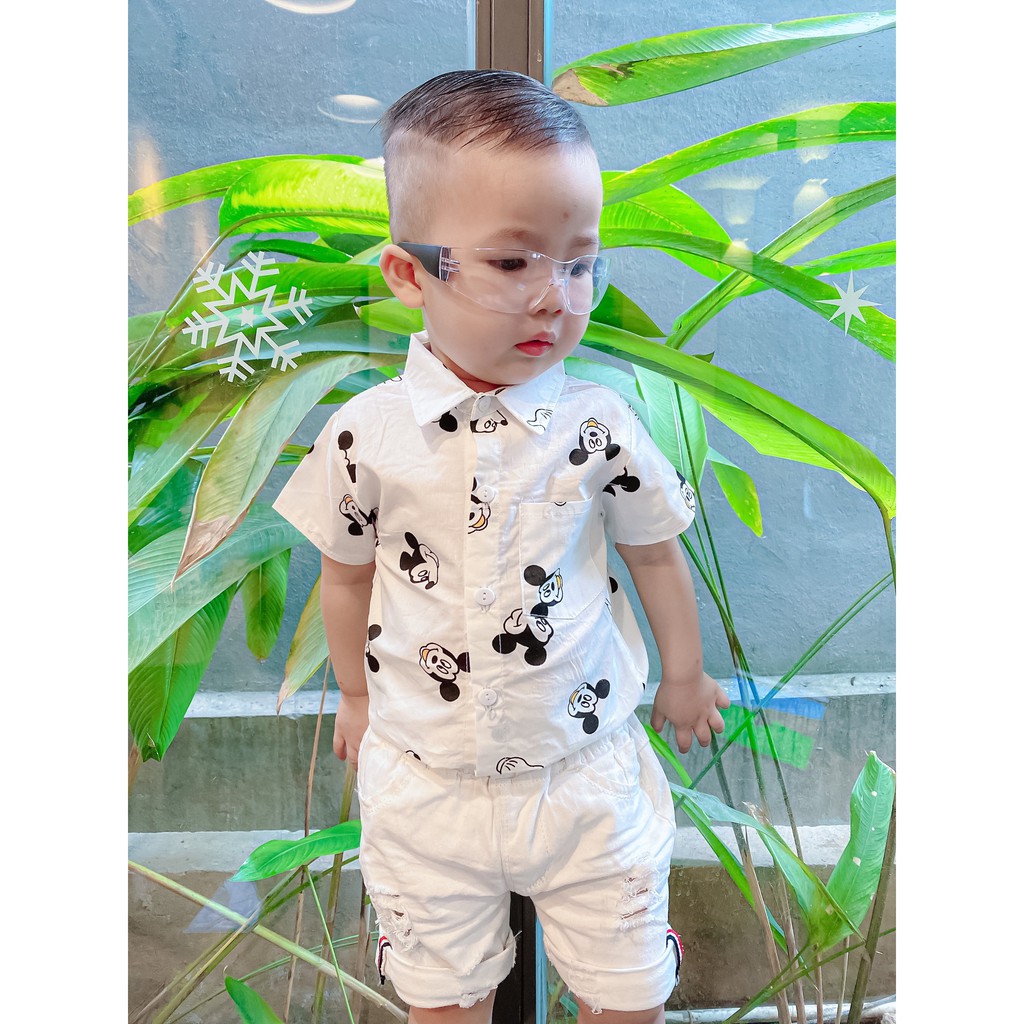 Áo Sơ Mi Cho Bé Trai Họa Tiết Mickey Phân Loại Cộc Tay Đủ Size 8-17Kg V352 - NamKidShop