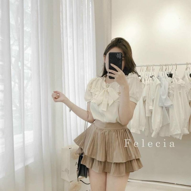 Chân váy xòe dập ly 2 tầng siêu cưng