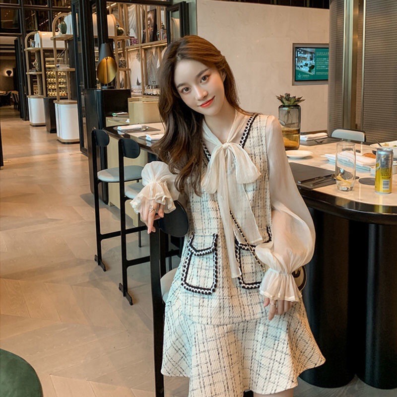 [SẴN] SET váy dạ tweed và áo sơ mi nơ tiểu thư xinh xắn | BigBuy360 - bigbuy360.vn