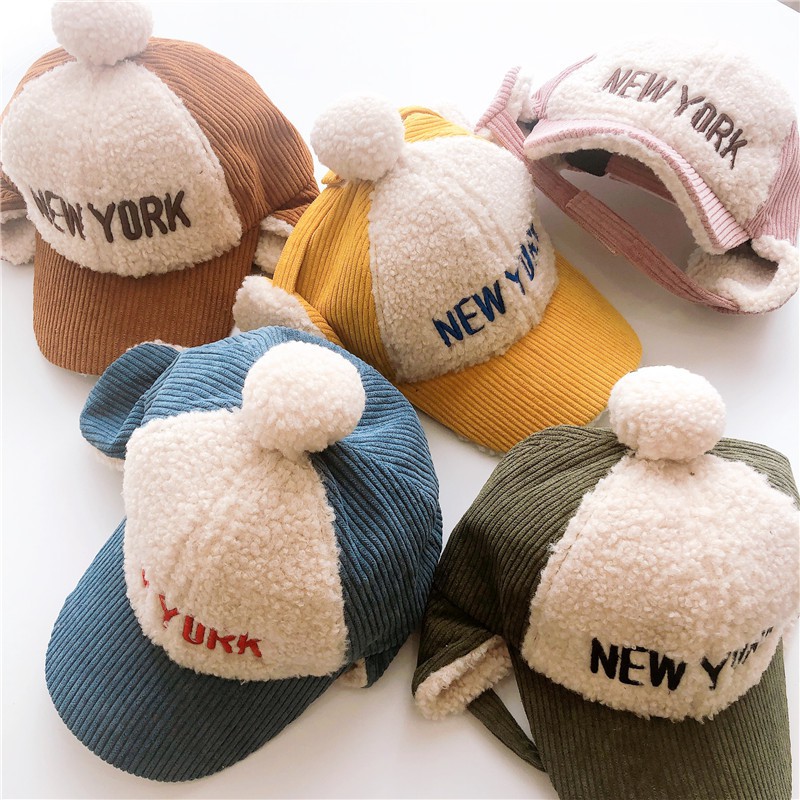 Mũ Lưỡi Trai Lông Cừu Thêu Chữ Thời Trang Giữ Ấm Cho Bé