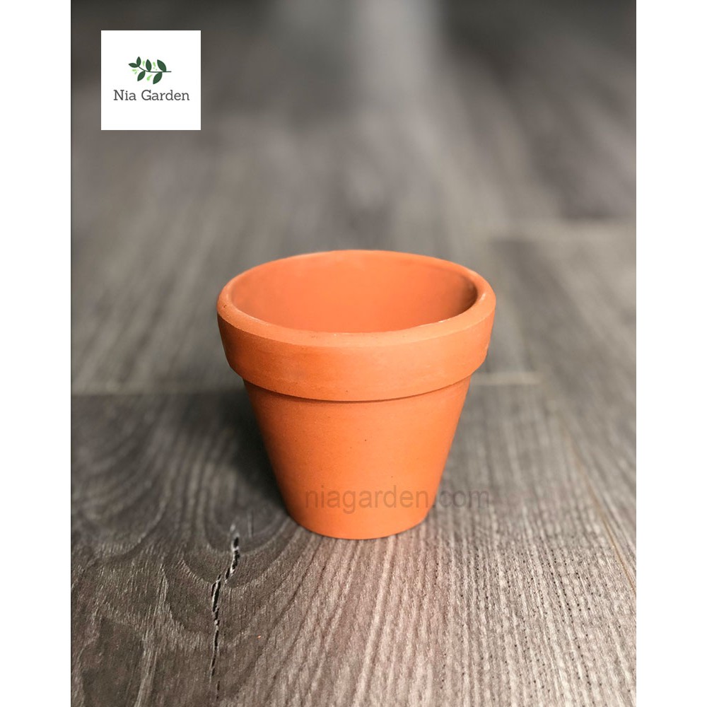 Chậu đất nung trồng sen đá xương rồng gờ cao nâu nhỏ 7.5 x 7.5cm Nia Garden N3