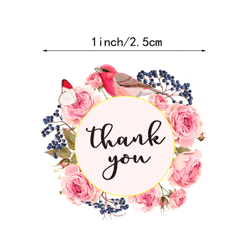 Cuộn 500 nhãn dán viền hoa hồng và chữ "Thank you" trang trí đa năng