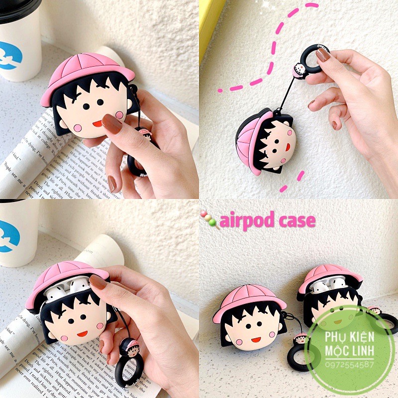 ☘️Tặng kèm móc treo☘️Case Airpod 1 2- Vỏ bao bọc Chibi Maruko Cover đựng tai nghe không dây Airpods