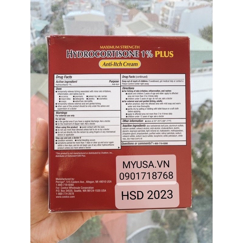 Kem bôi ngứa ❤Kem bôi dị ứng &amp; ngứa Kirkland Hydrocortisone 1% Plus