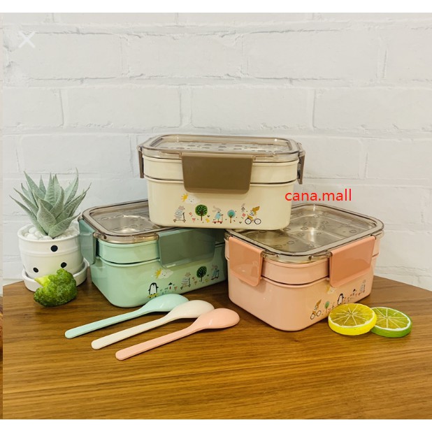 Hộp cơm văn phòng 2 tầng inox có quai xách tiện dụng, hộp cơm bỏ lồ vi sóng,hộp cơm băn phòng,hộp cơm | BigBuy360 - bigbuy360.vn
