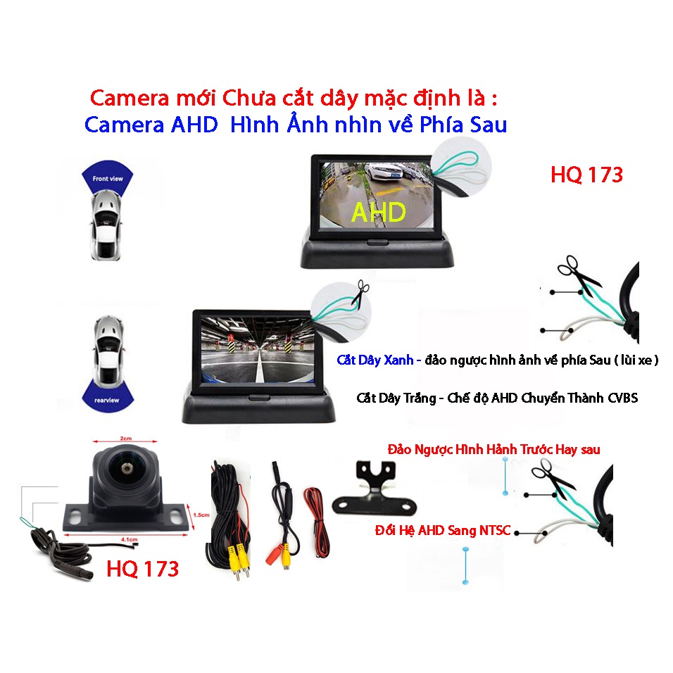 Camera ô tô trước sau HQ 173 chuyển đổi AHD/CCD
