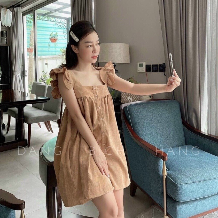 Váy đũi xước cánh tiên cúc ngực dáng xòe nhẹ bầu mặc được vanmiushop