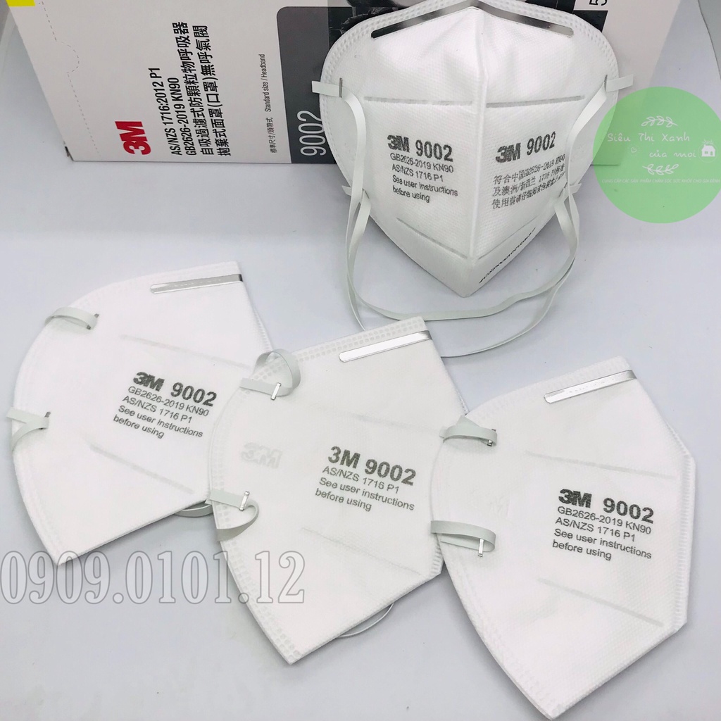 Khẩu trang 3m 9002 cao cấp hộp 50 cái dây đeo qua đầu không đau tai, 3m chính hãng đạt tiêu chuẩn kn90 AS/NZSP1