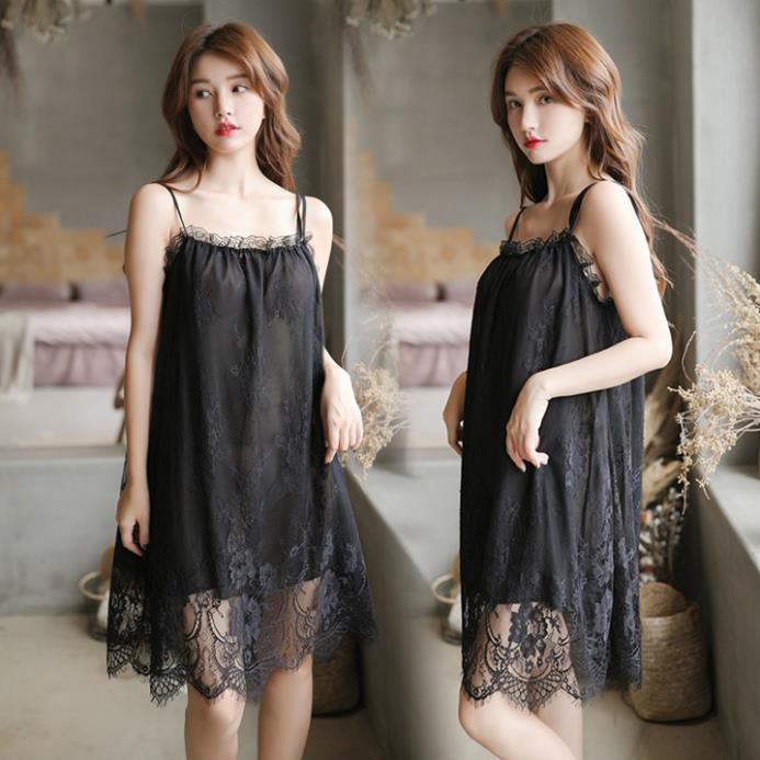 [HÀNG CAO CẤP] Đầm ngủ hai dây suông phối ren dễ thương (kèm hình thật shop chụp) Ly Ly Shop | BigBuy360 - bigbuy360.vn