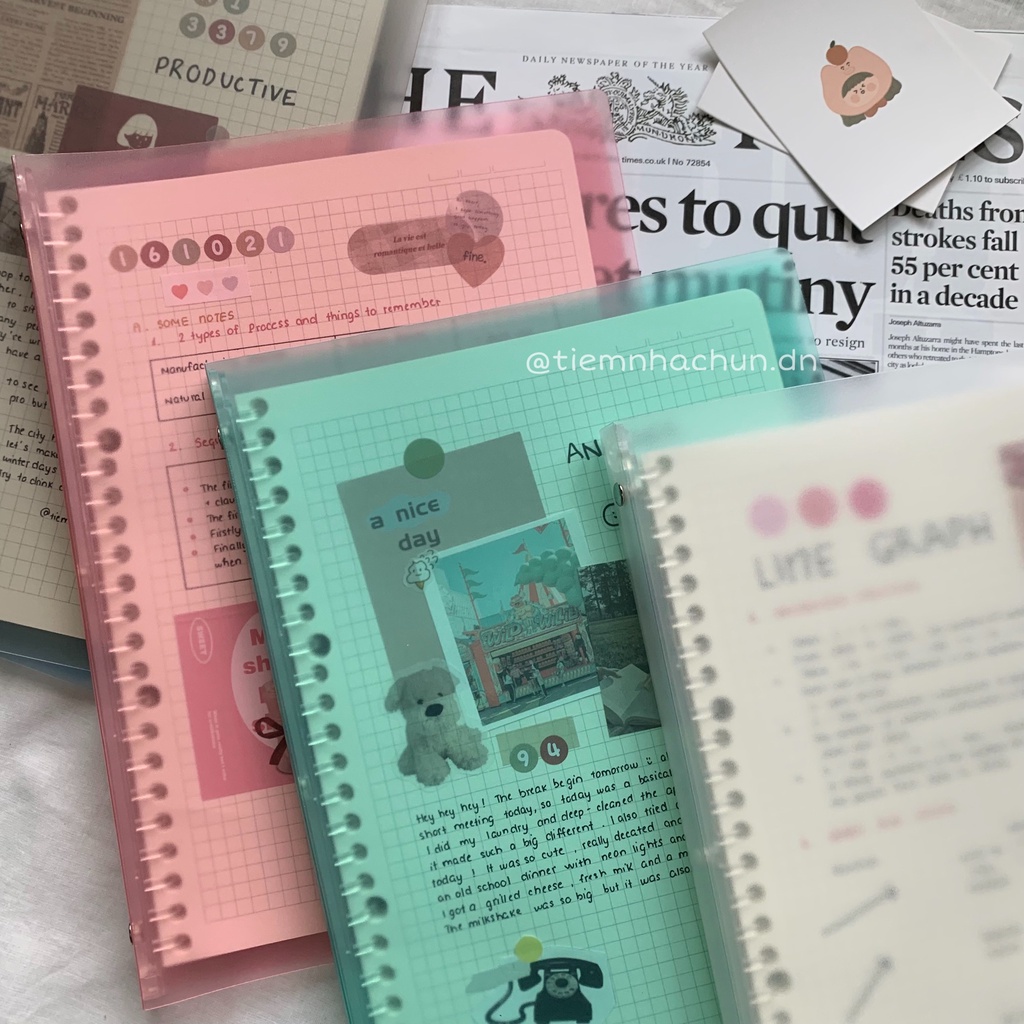 SỔ CÒNG BINDER B5 CÒNG NHỰA 26 LỖ BÌA MÀU PASTEL 80 TRANG (ảnh thật) - giấy 120gsm - Tiệm nhà Chun