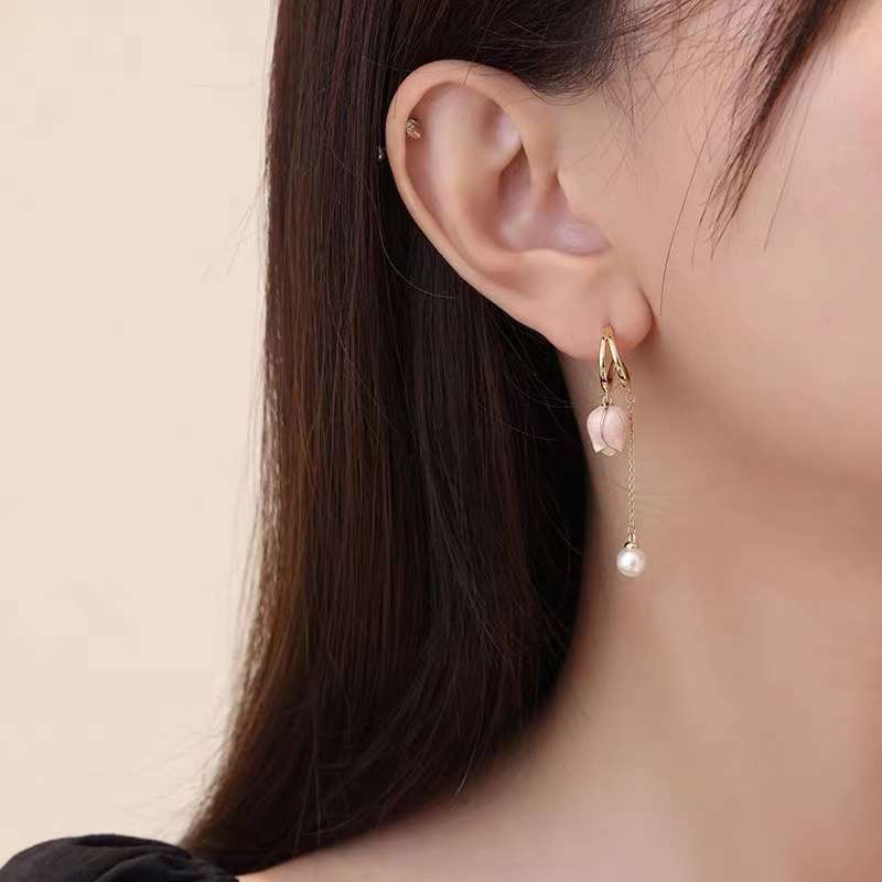 Khuyên Tai Tua Rua Hình Hoa Tulip Nhỏ Giọt Ánh Ngọc Trai Sang Trọng Độc Đáo Thời Trang Năm 20