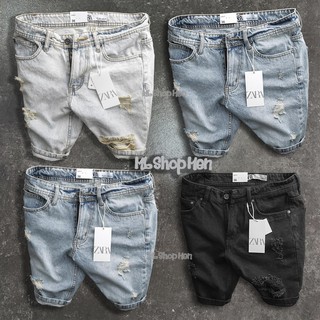 Quần jean nam ngắn rách chất bò cao cấp 3 màu xanh, đen co giãn giá rẻ nam tính