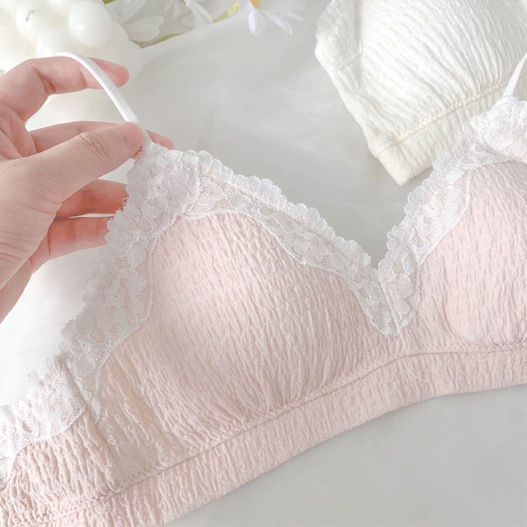 Jiashucheng Áo Ngực Tam Giác Nhỏ Màu Trơn Mỏng Không Gọng Thép Không Gọng Thép Màu Trơn Phong Cách Mới Cho Nữ Sinh