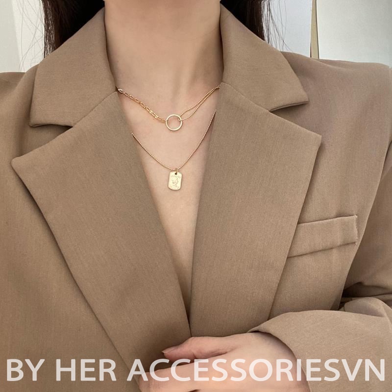 Dây Chuyền, Vòng Cổ Nữ 2 Tầng Có Thể Tách Rời Mặt Tròn Phối Mặt Cổ Điển Her Accessories C16