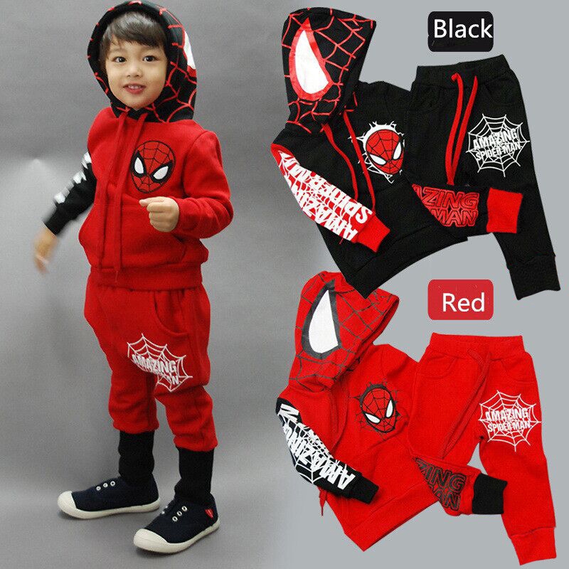 Set Áo Hoodies Có Nón Dài Tay + Quần Dài Phong Cách Người Nhện Cho Bé Trai