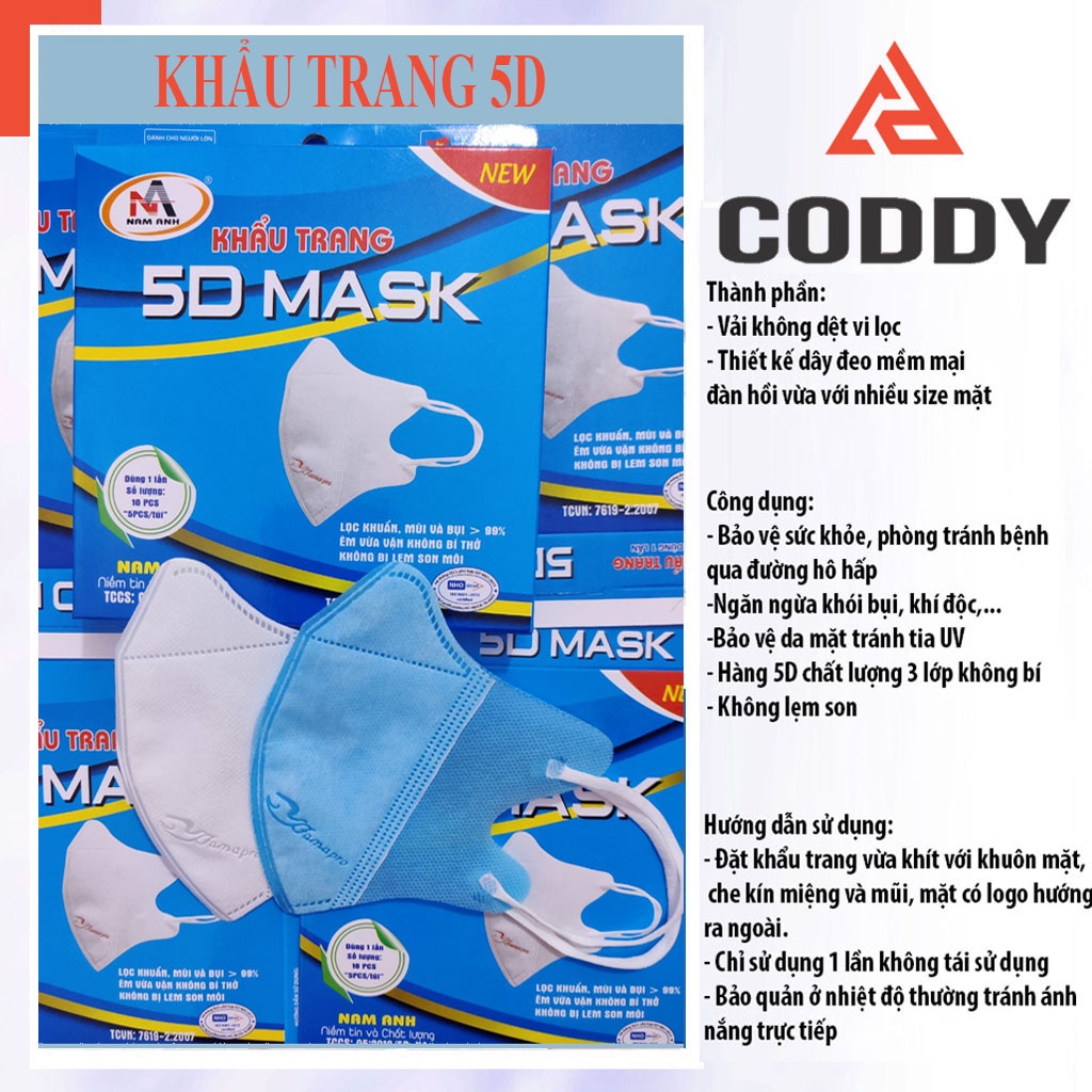 Set 10 chiếc khẩu trang y tế 5D MASK Famapro SMS Plus 3+ vải không dệt, khẩu trang kháng khuẩn chống bụi mịn