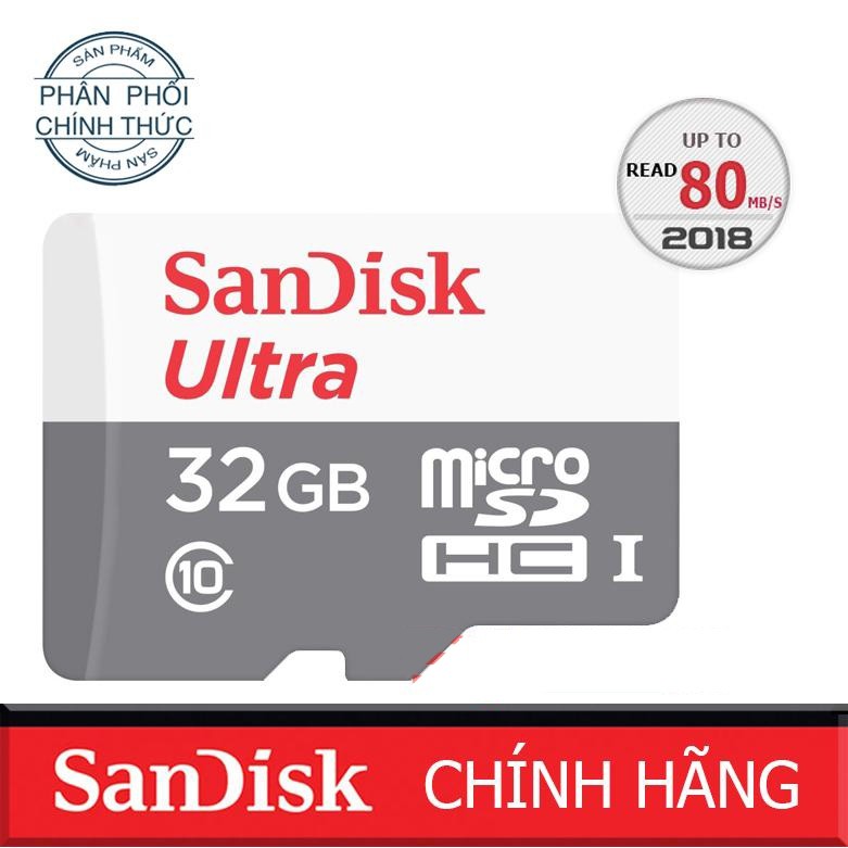 [Chính Hãng - BH 05 năm] Thẻ nhớ MicroSD Sandisk Ultra 80mb/s 32GB Class10 Giá Rẻ