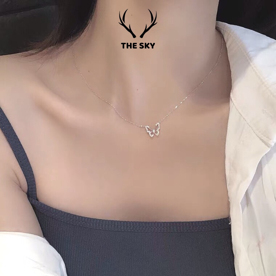 Dây Chuyền Bạc DC1019 Sợi Mảnh Kèm Mặt Hồ Điệp đính đá sang trọng hot Trend