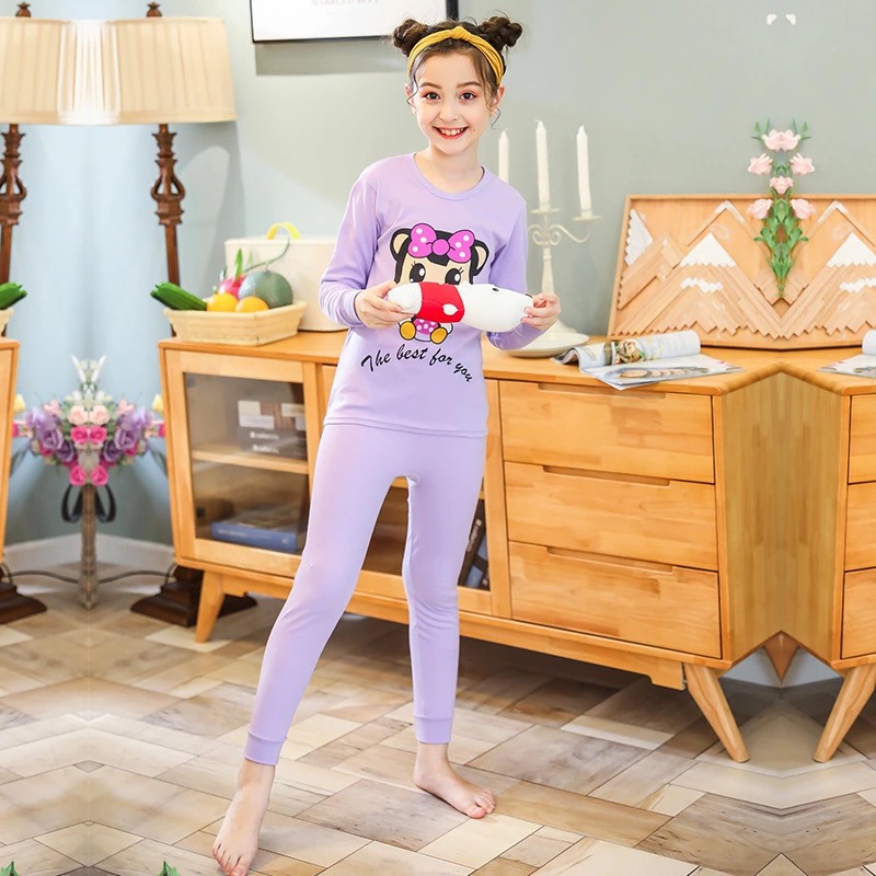 Teen Girl Sleepwears 8-18Yrs Kids Pajamas Clothes 2pcs/set Youth Cotton Homewear Purple Cat