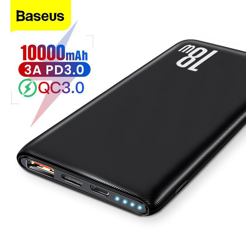 Sạc dự phòng Baseus 18W 10000mAh tốc độ nhanh kết nối cổng USB3.0 cho iPhone Xiaomi