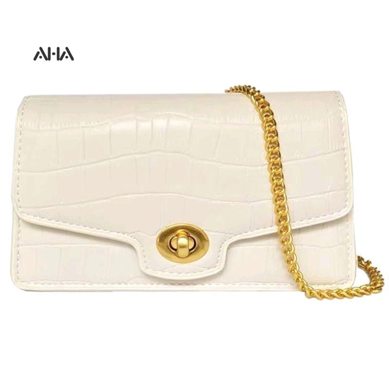 Túi xách tay/ đeo vai AHA official hình vuông cỡ nhỏ phối xích thời trang cho nữ