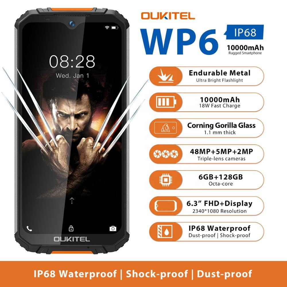 Điện thoại Oukitel WP6(chống va đập,chống nước,Ram 6Gb,Rom 128 Gb,pin 10.000mAh)