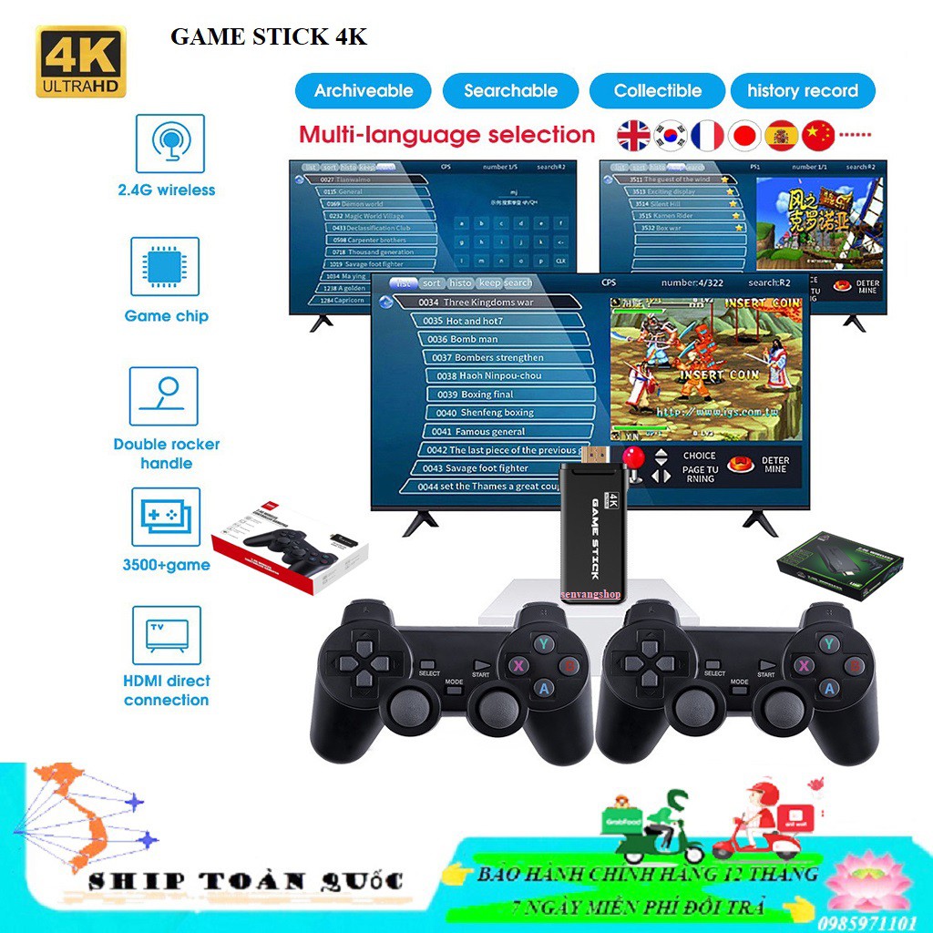 [Game STICK ] Máy chơi game 4 nút không dây PS3000 - Chế độ 4k HD - Kết nối HDMI - SENVANGSHOP