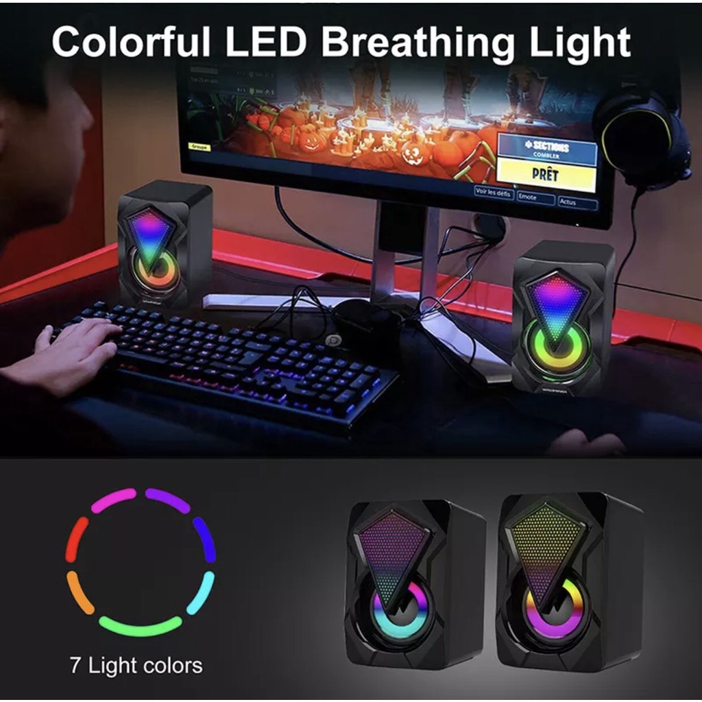 Bộ 02 Loa Vi Tính Có Dây YST-1046  Âm Thanh Chuẩn, LED Trang Trí 7 Màu - Nguồn USB &amp; Jack 3.5mm