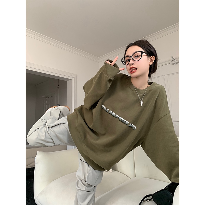 Áo sweater tay dài cổ tròn dáng rộng tùy chọn màu sắc phong cách Hàn Quốc thời trang cho nữ