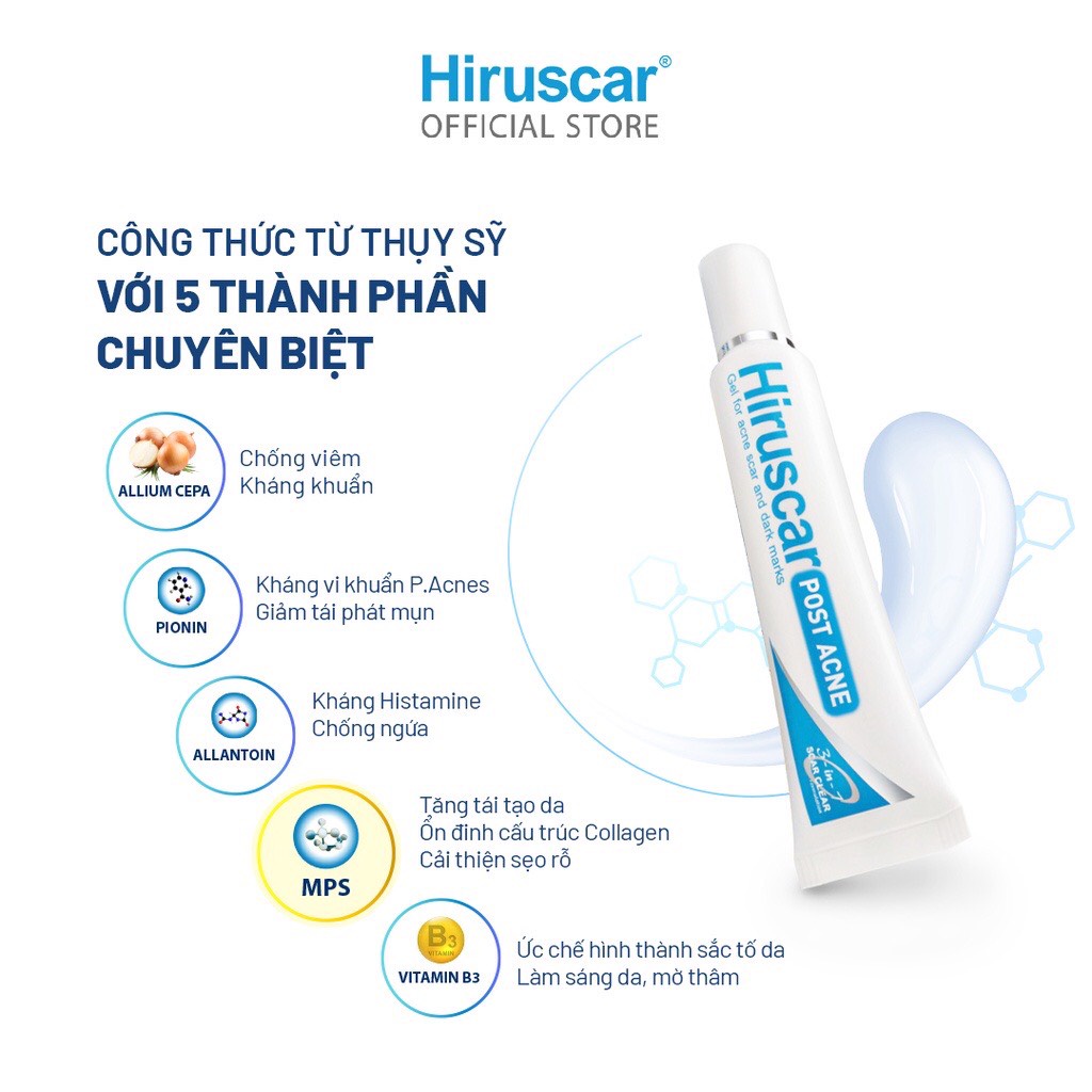 Gel chăm sóc sẹo mụn và mụn thâm Hiruscar Post Acne 10g