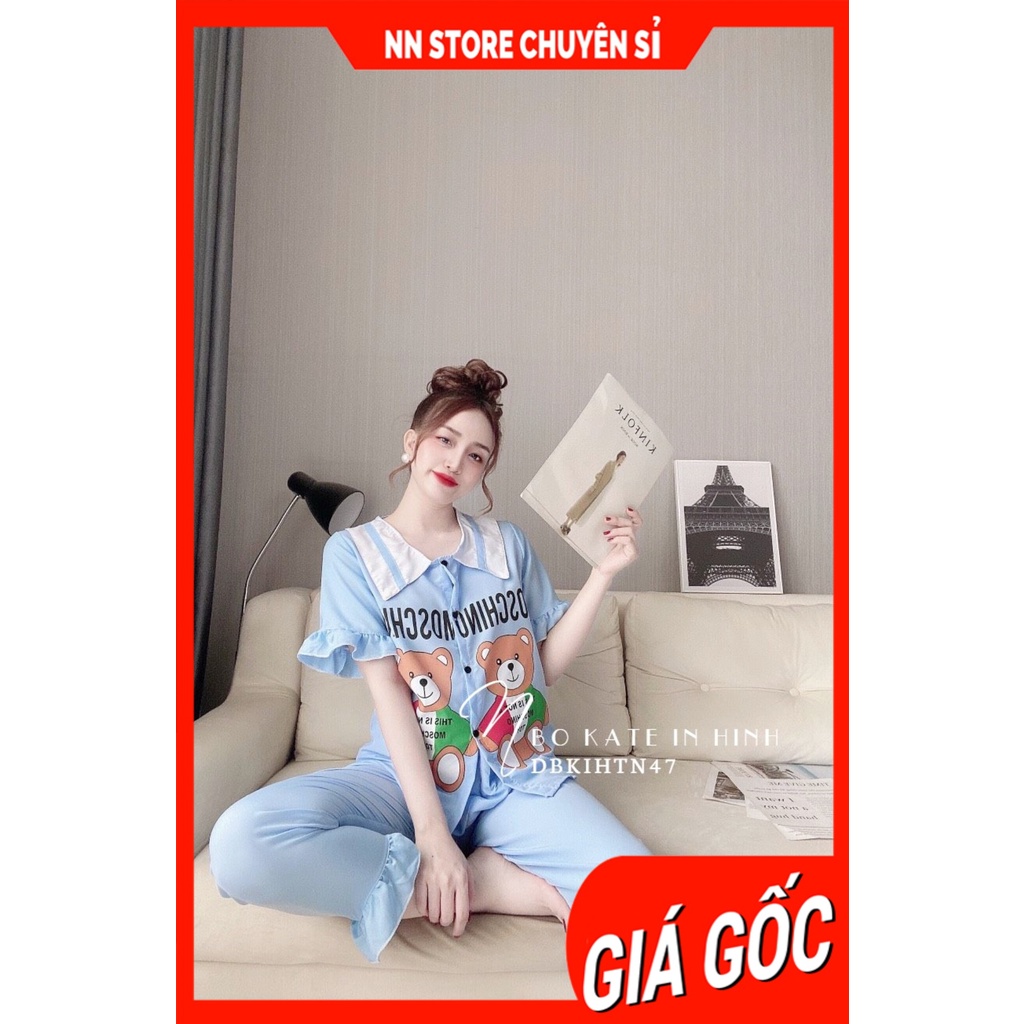 Đồ bộ nữ mặc nhà chất kate mềm mịn in hình gấu dễ thương DBKIHTN47
