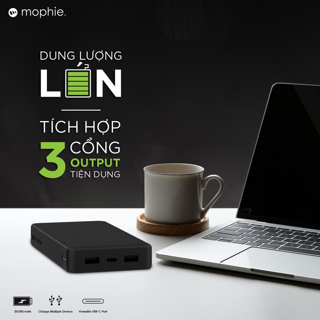 [Mã ELMALL150 giảm 8% đơn 500K] Pin Sạc Dự Phòng Mophie Powerstation Fabric 20000mAh-tích hợp 3 cổng sạc