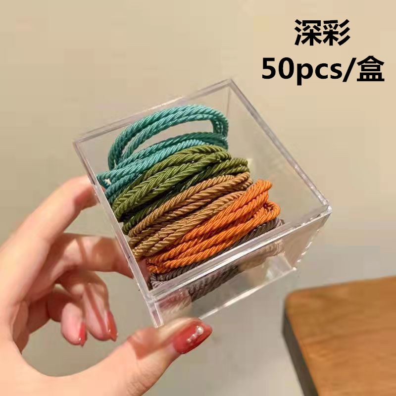 Hộp 50 Dây Buộc Tóc Cao Su Co Giãn Màu Gradient Đơn Giản