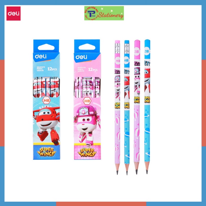 Bút chì 2B Deli- kèm đầu tẩy họa tiết hoạt hình đáng yêu, an toàn với trẻ nhỏ- U53500