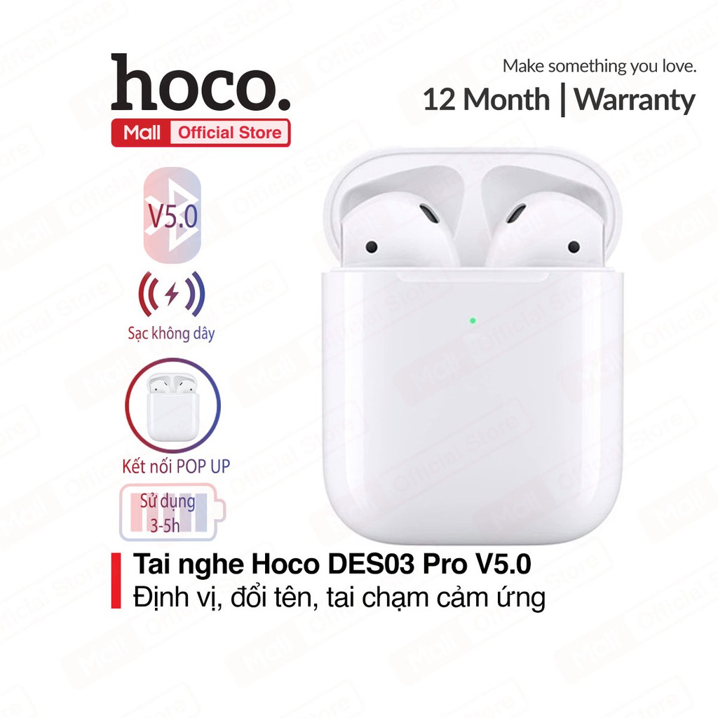 Tai nghe Bluetooth TWS Wireless Hoco DES03 Pro, định vị tai nghe, đổi tên ,nghe nhạc liên tục trong 3-5 giờ, Bluetooth 5