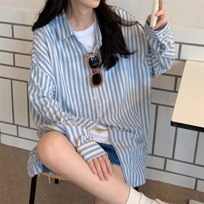Áo Sơ Mi Chống Nắng Tay Dài Dáng Rộng Họa Tiết Kẻ Sọc Dọc Thoáng Khí Phong Cách Mới