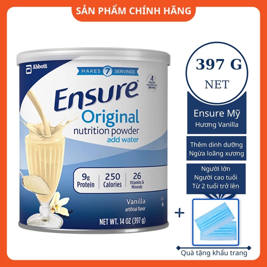 [Quà tặng khẩu trang] Sữa Ensure Mỹ 397g (Date Mới) Hương Vanilla Chính Hãng Giá Tốt