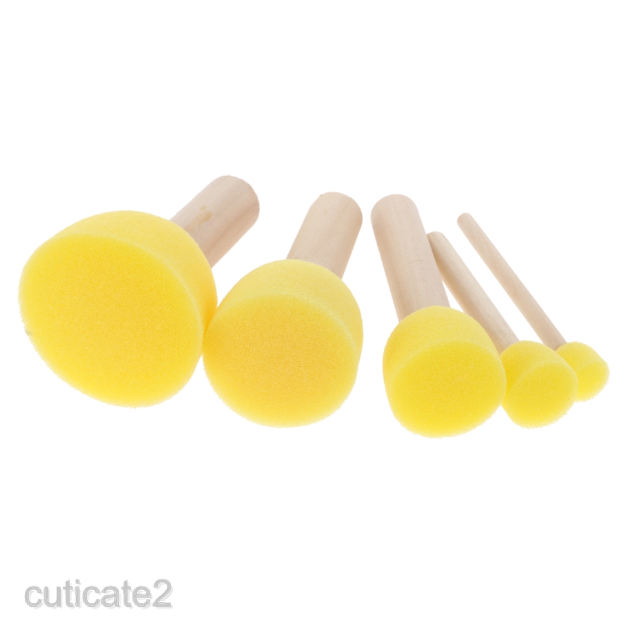 5 Pieces Wooden Handle Stencil Sponge Brush Craft Art Painting Tools Yellow