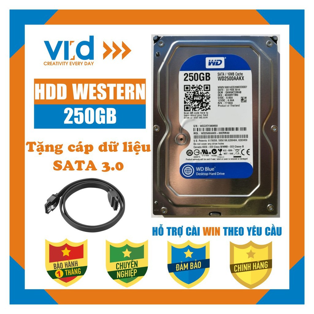 Ổ cứng HDD 250GB Western - Tặng cáp sata 3.0 - Hàng tháo máy đồng bộ nhập khẩu mới 98% bảo hành 1 tháng