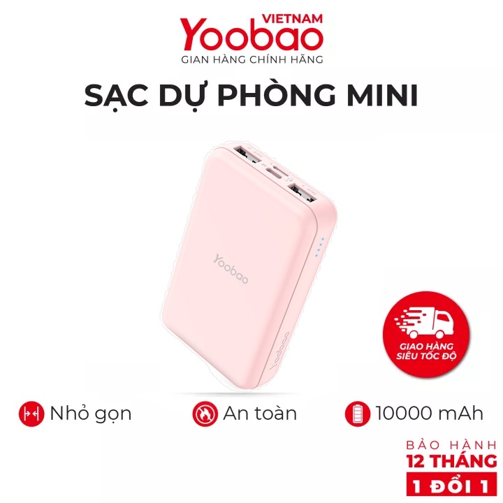 [CHÍNH HÃNG-BH 12 THÁNG] Sạc dự phòng mini 10000mAh Yoobao P10W Sạc nhanh nhiều thiết bị- Nhỏ gọn, tiện lợI